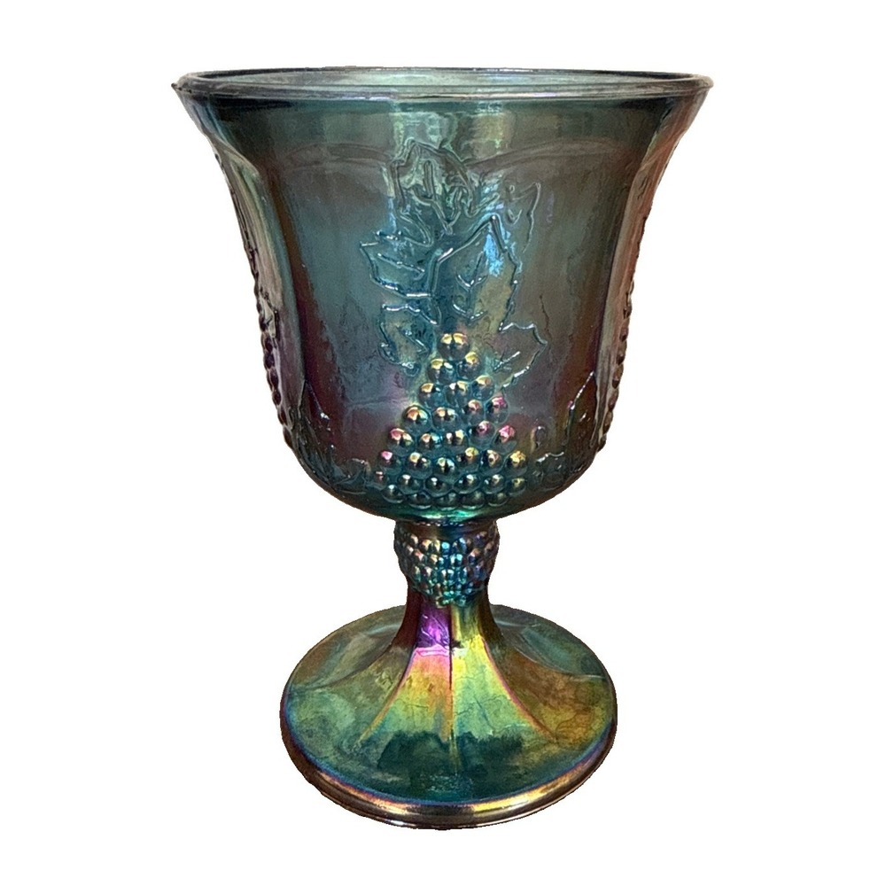 Vintage Indiana HARVEST GRAPE Blue Iridescent Carnival Glass 8 Oz Water Goblet